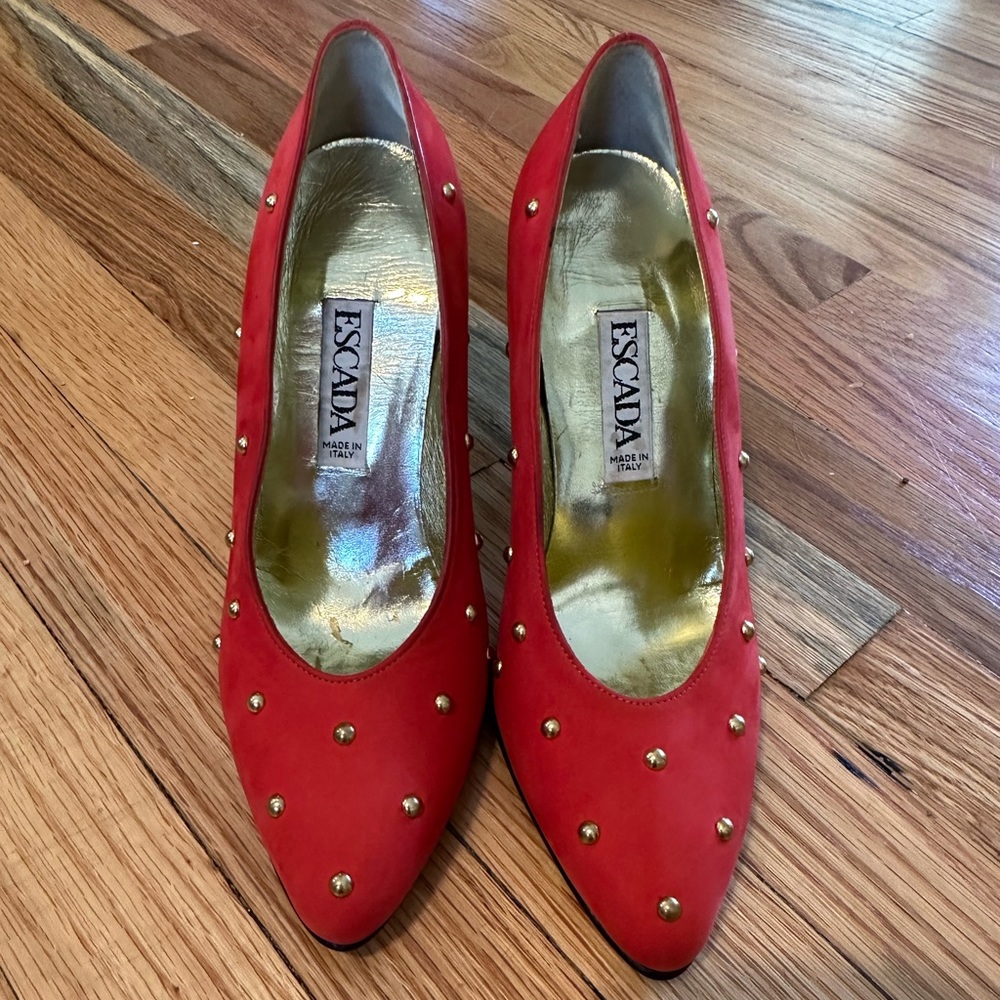 1980’s Escada Red Suede Studded Shoes